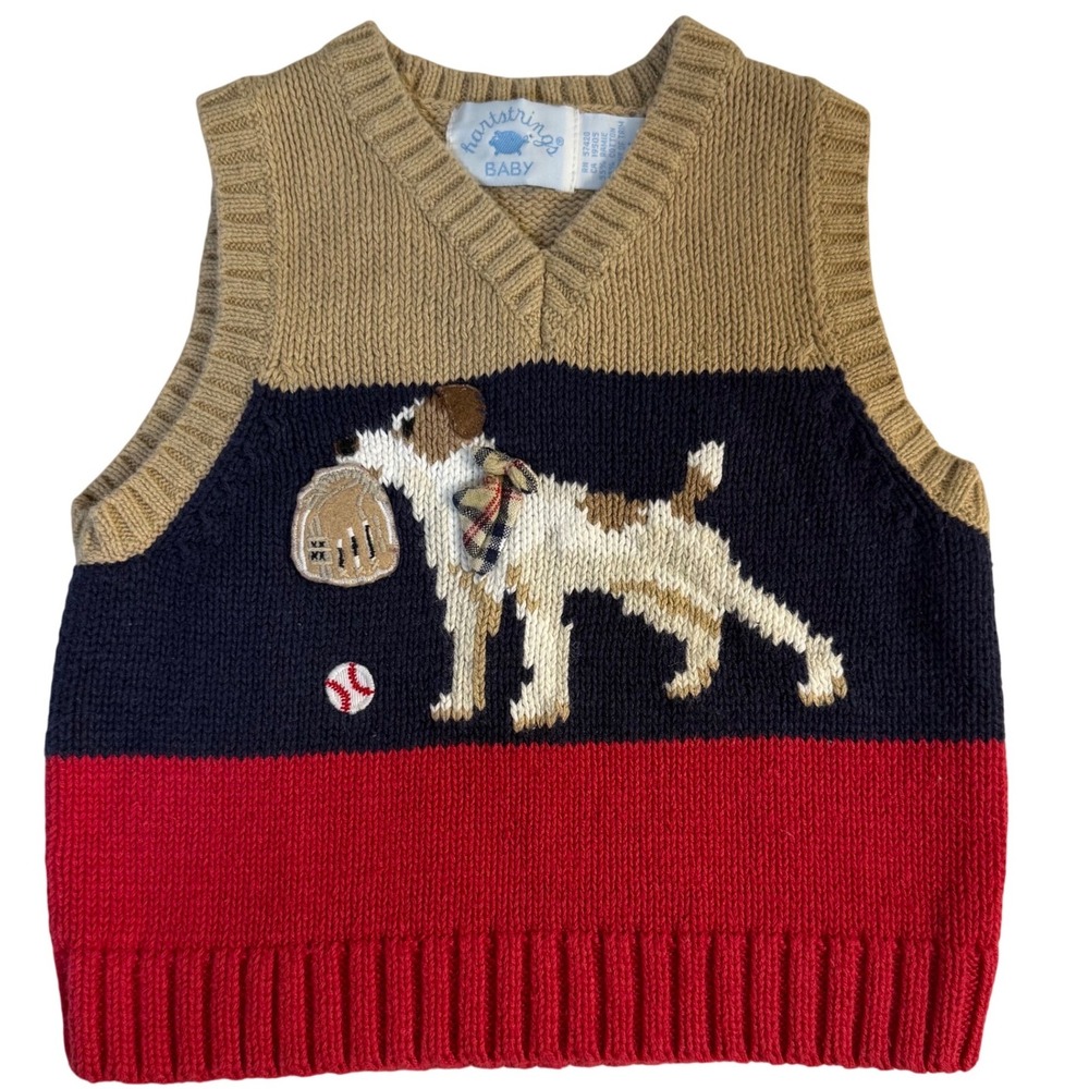 Vintage Y2K Hartstrings Baby Knit Striped Baseball Dog Sweater Vest boy 24 month